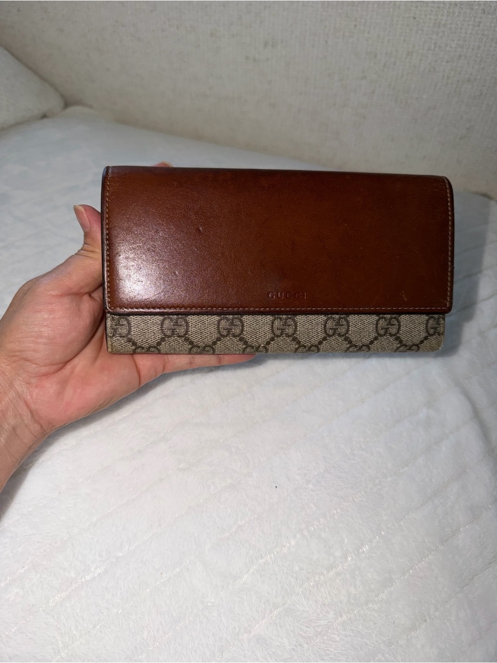 Gucci Tan Leather & GG Monogram Continental Wallet - Picture 2 of 11